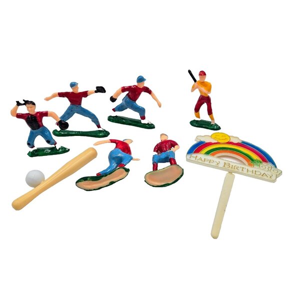 Vintage Baseball Players Cake Decorations Bat Happy Birthday Read - Picture 1 of 8